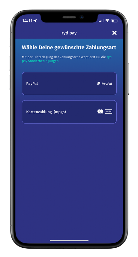 ryd Zahlungsart wählen in der App