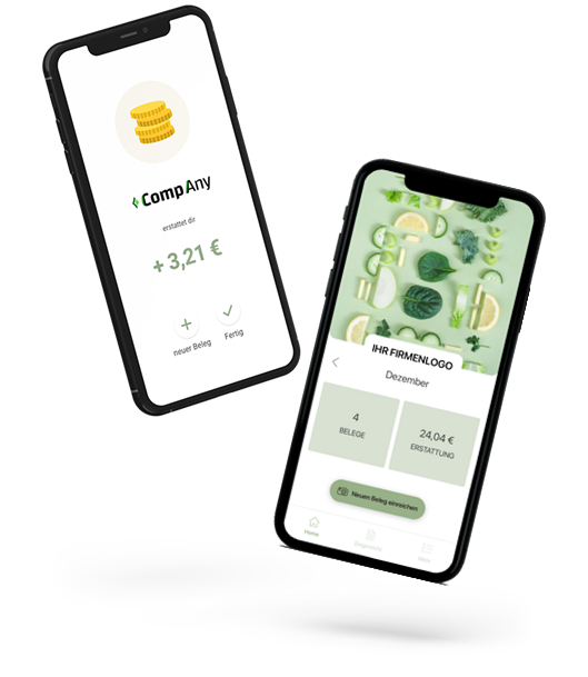 Smartphones mit Lunchit, dem smarten digitalen Essenszuschuss in Form einer App. Individuelles Employer Branding in Grün