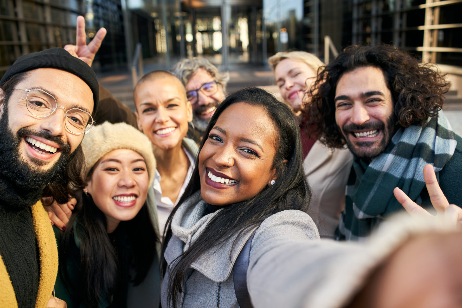Selfie of a group of happy business people taking photo with a phone Selfie of a group of happy business people taking photo with a phone. High quality photo