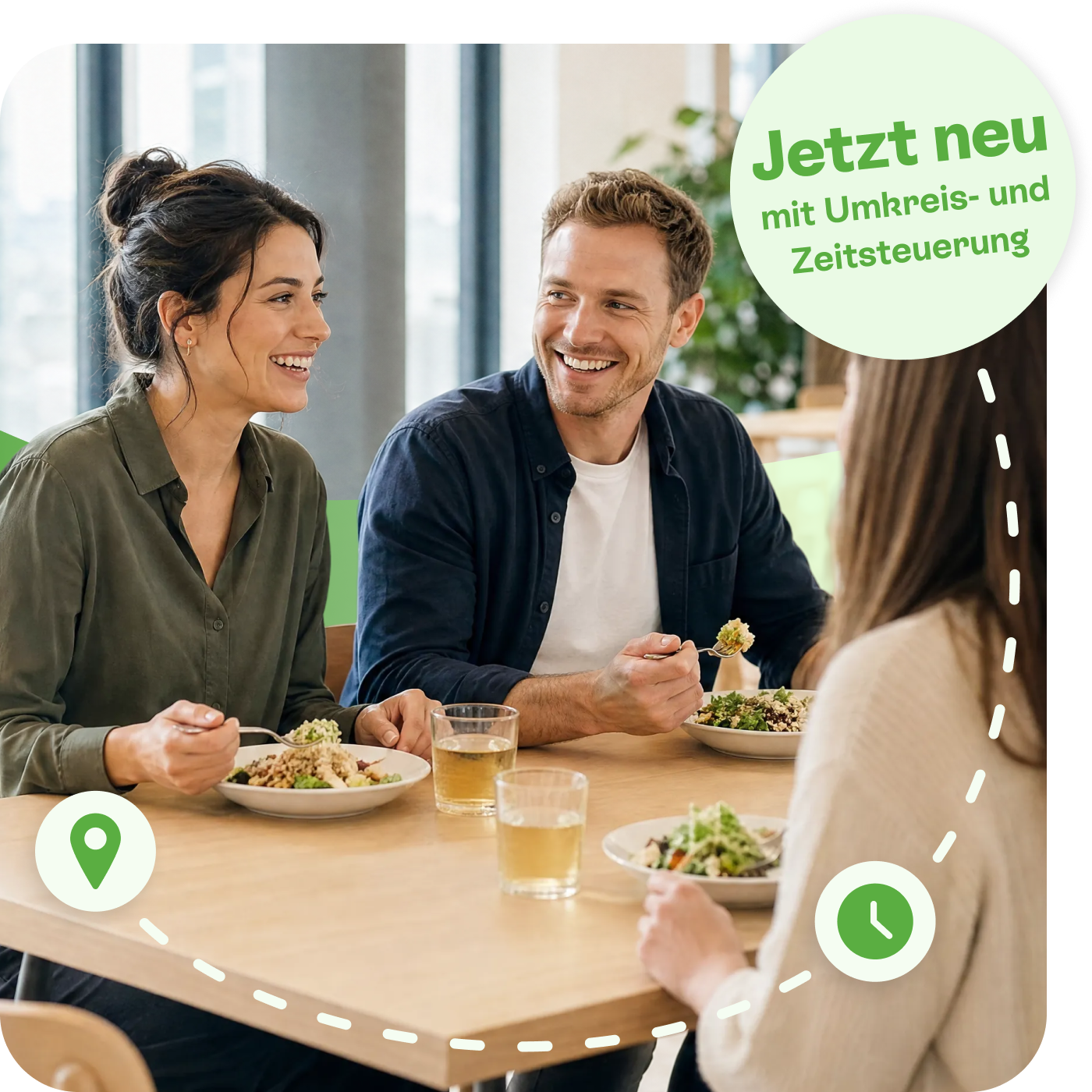 Lunchit Umkreis- und Zeitsteuerung Frau+Portal+Spendit Produkte-1600x900