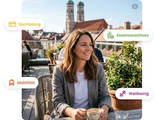 seo-lp-benefit-categories-hero-600x460-1x Zwei Personen beim Mittagessen und der App Screen der spendit | myBenefits App mit dem Benefit mit Lunchit